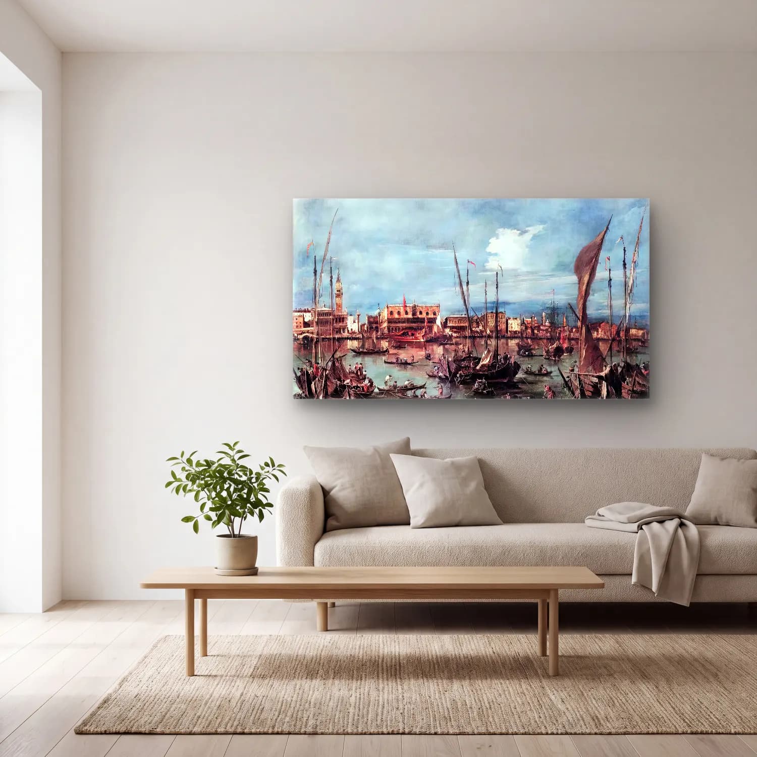 Francesco Guardi – The Molo and the Riva degli Schiavoni from the Bacino di… cam tablo — açık renk salonda