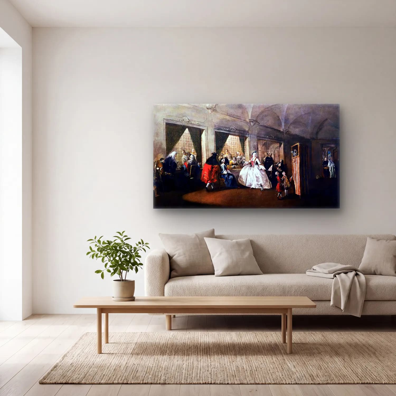 Francesco Guardi – The Parlor of the Nuns at San Zaccaria cam tablo — açık renk salonda