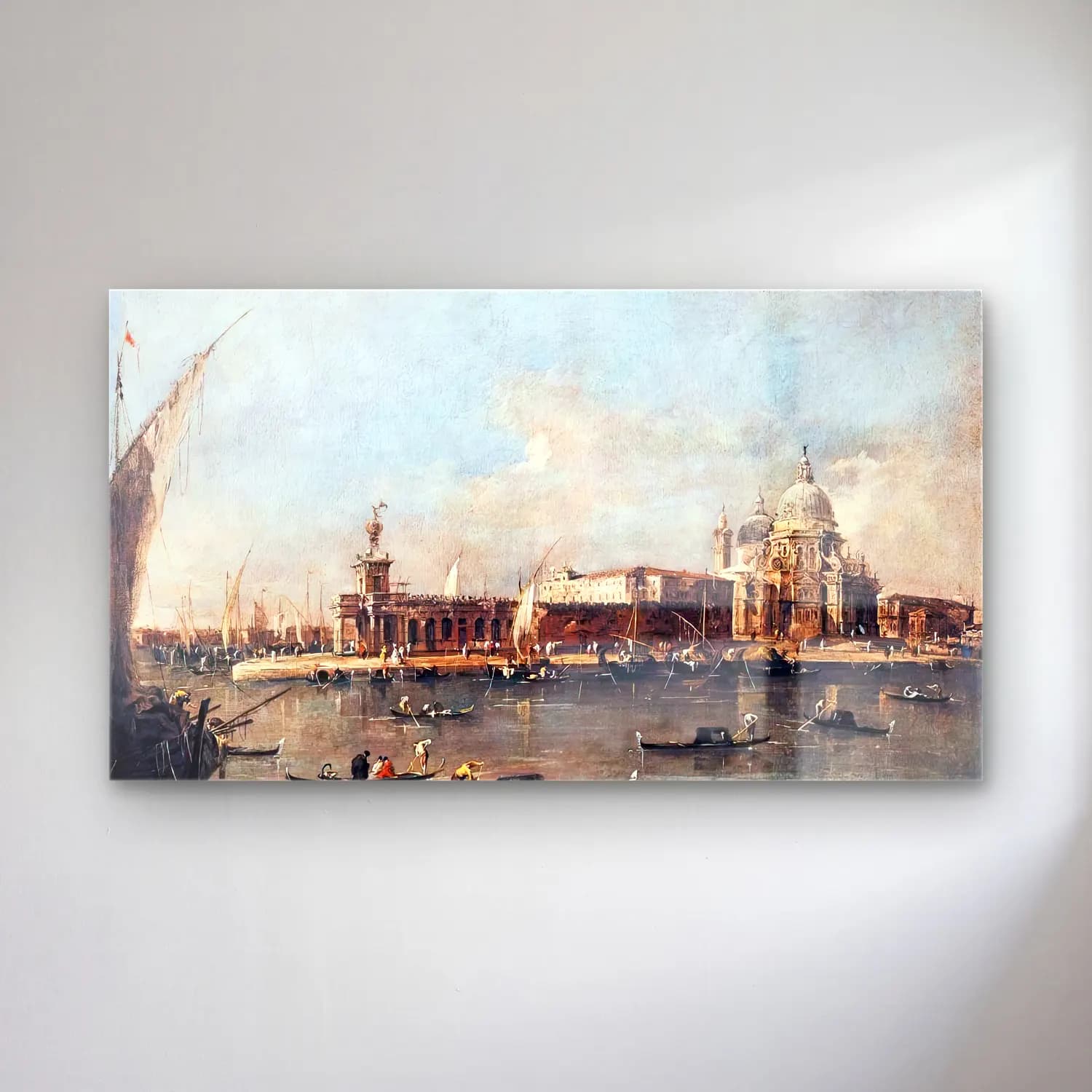 Francesco Guardi – The Punta di Dogana cam tablo — Francesco Guardi – The Punta di Dogana — yağlı boya liman ve tekneler