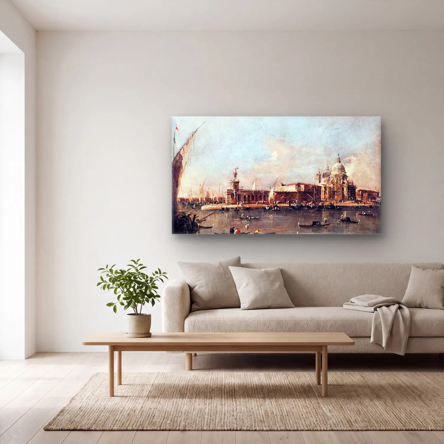Francesco Guardi – The Punta di Dogana cam tablo — açık renk salonda