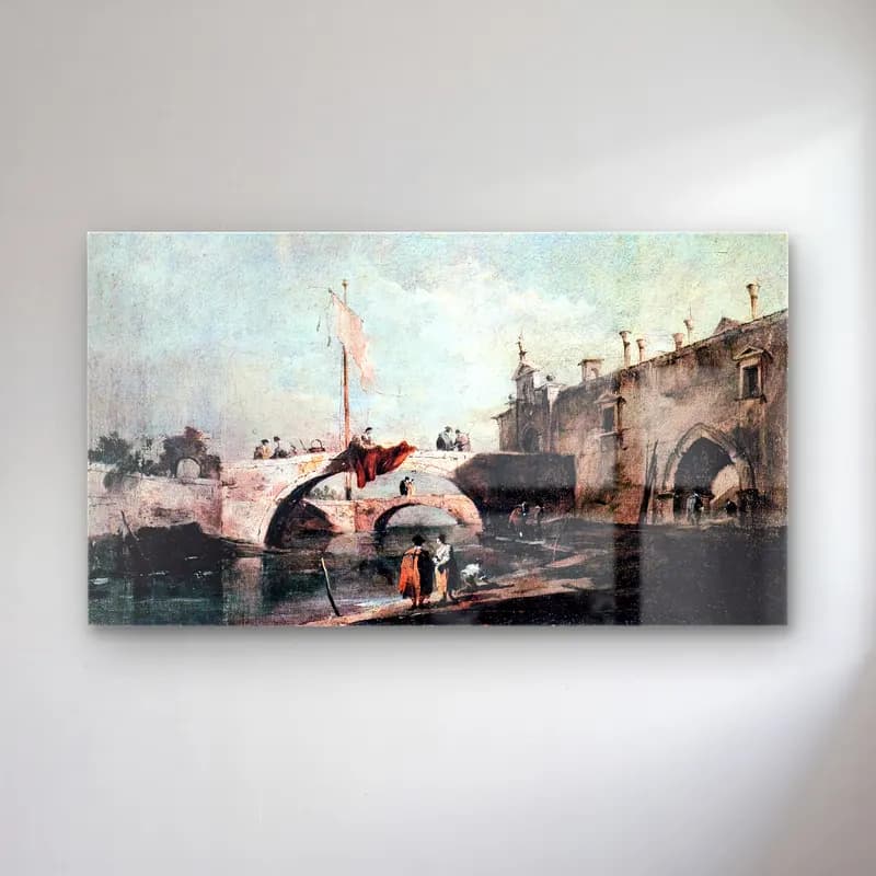 Francesco Guardi – Town with a Bridge cam tablo — Francesco Guardi – Town with a Bridge — vintage köprü