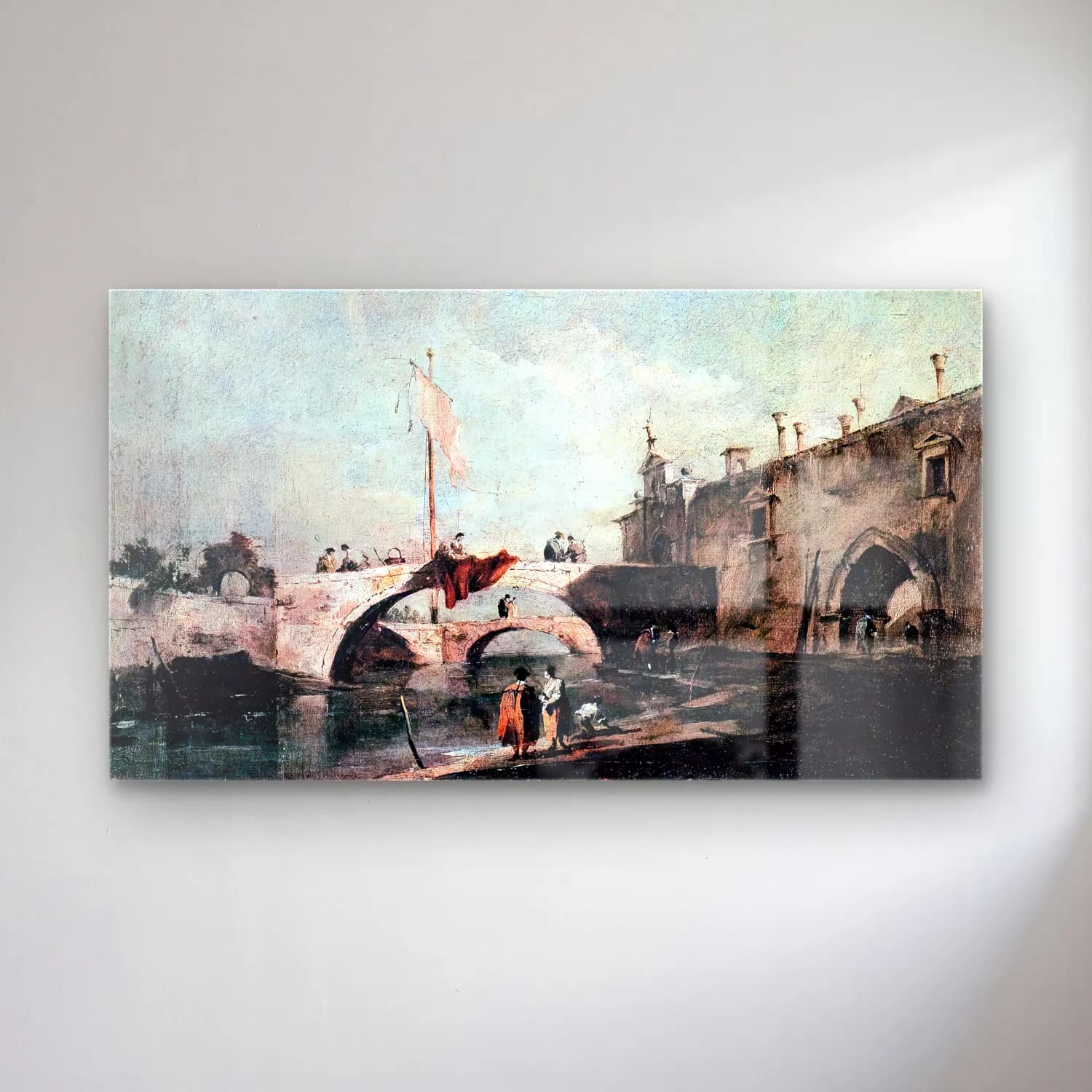 Francesco Guardi – Town with a Bridge cam tablo — Francesco Guardi – Town with a Bridge — vintage köprü
