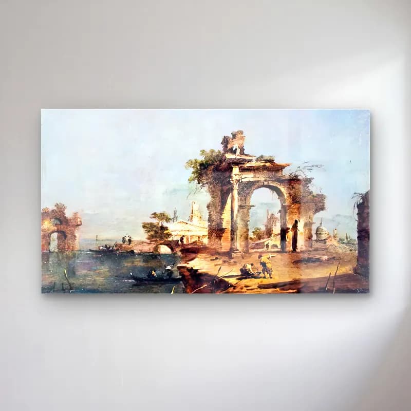 Francesco Guardi – Venetian Capriccio cam tablo — Francesco Guardi – Venetian Capriccio — yağlı boya antik kalıntılar