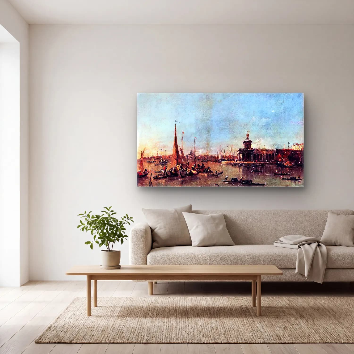 Francesco Guardi – Venice The Dogana with the Giudecca cam tablo — açık renk salonda