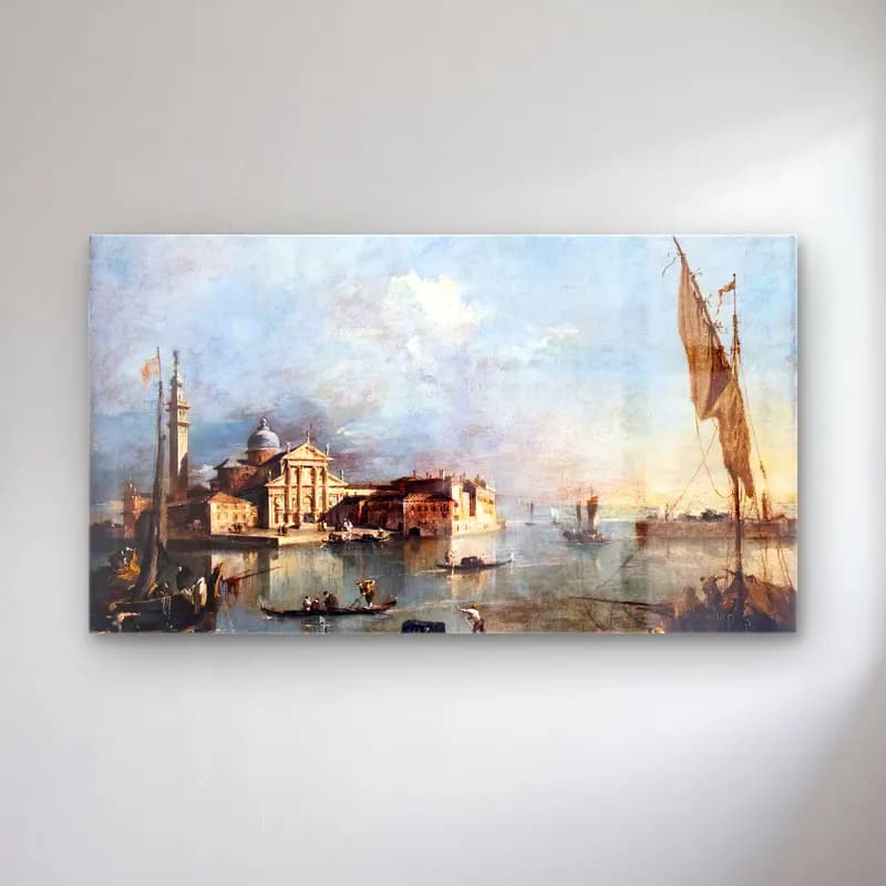 Francesco Guardi – View of the Island of San Giorgio Maggiore cam tablo — Francesco Guardi – View of the Island of San Giorgio Maggiore — yağlı boya liman ve tekneler