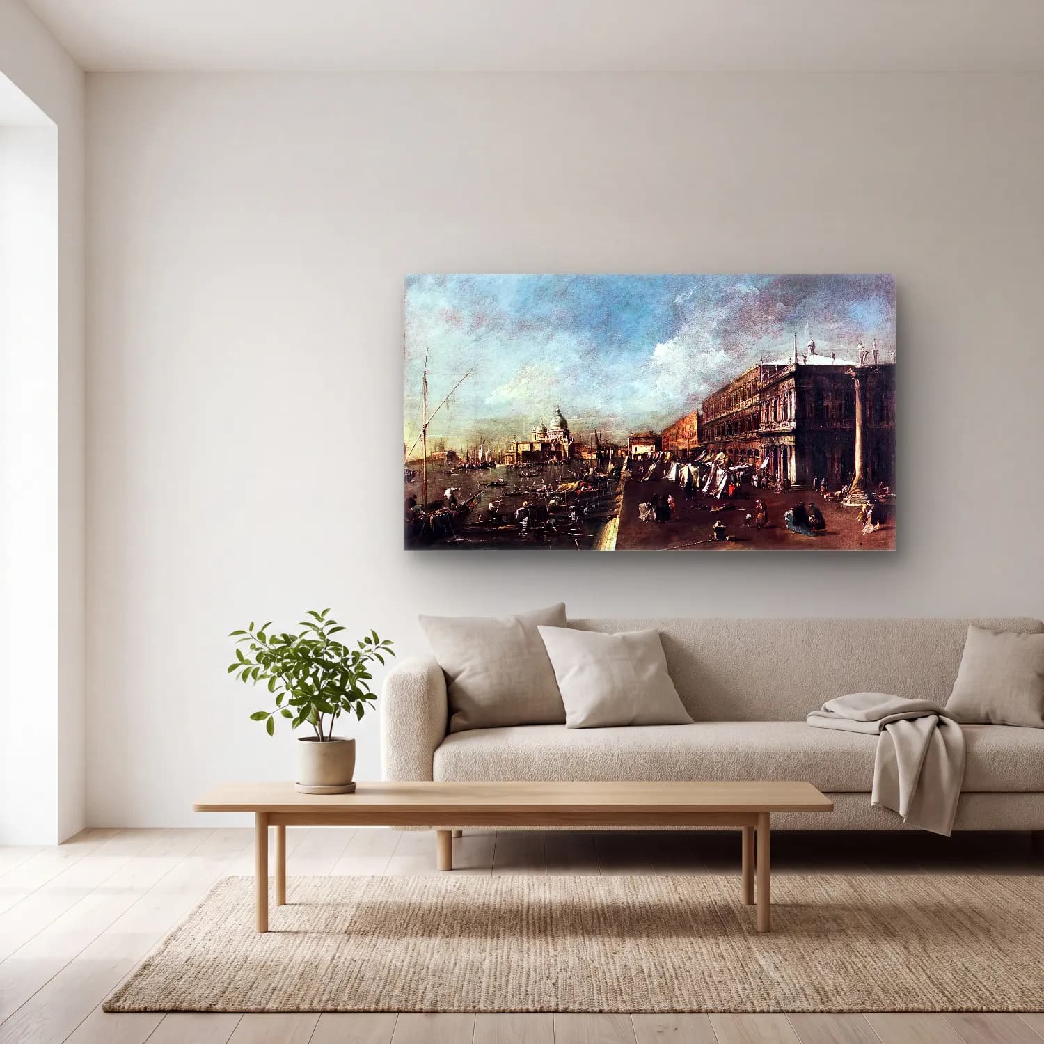 Francesco Guardi – View of the Molo towards the Santa Maria della Salute cam tablo — açık renk salonda