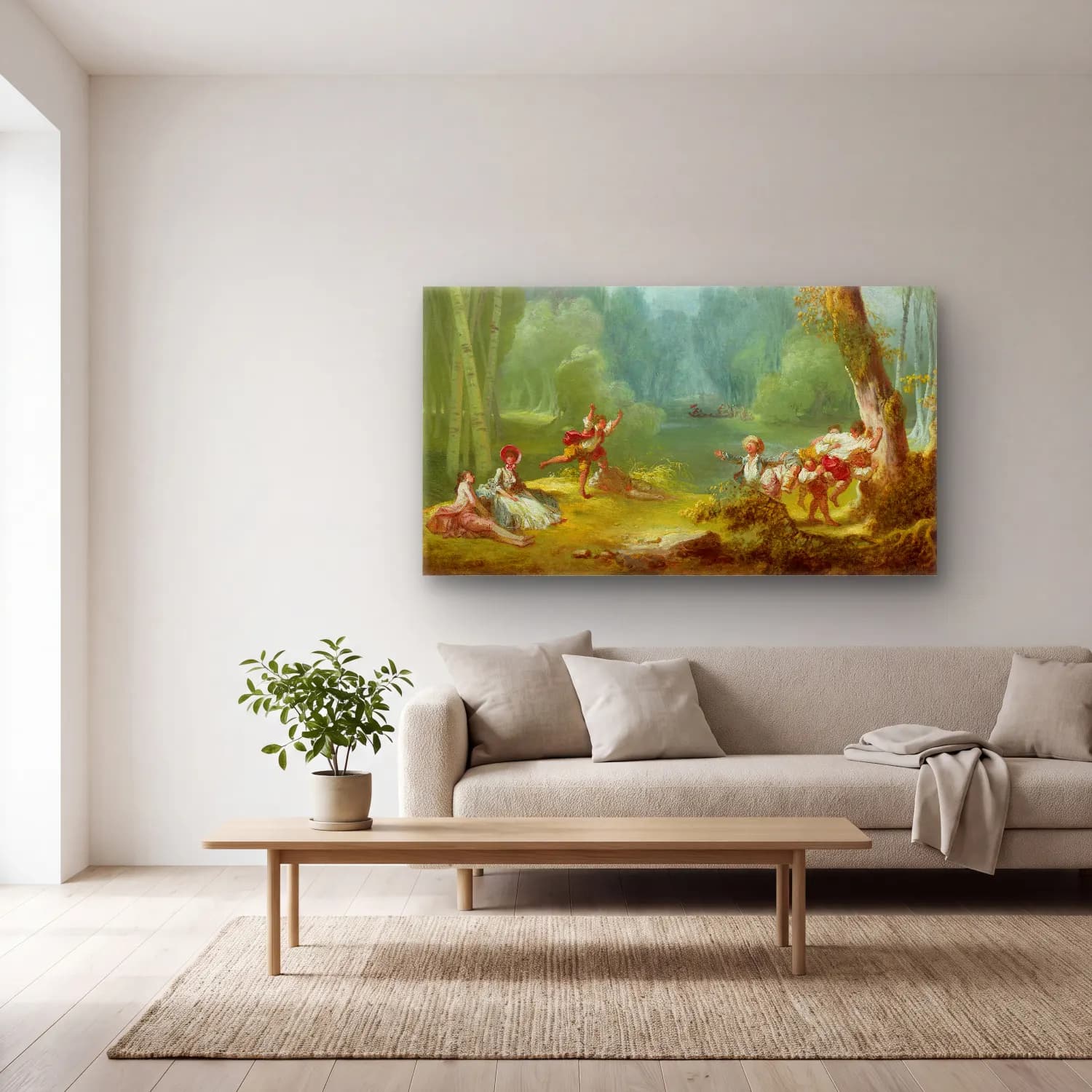 Jean-Honoré Fragonard – A Game of Horse and Rider cam tablo — açık renk salonda