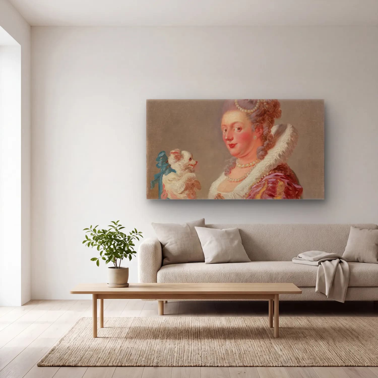 Jean-Honoré Fragonard – A Woman with a Dog cam tablo — açık renk salonda