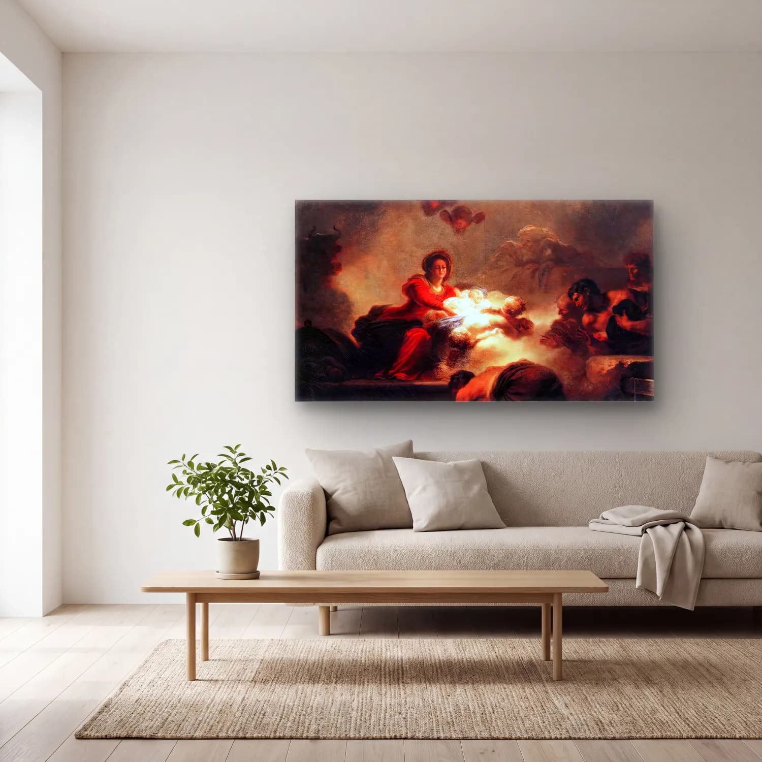 Jean-Honoré Fragonard – Adoration of the Shepherds cam tablo — açık renk salonda