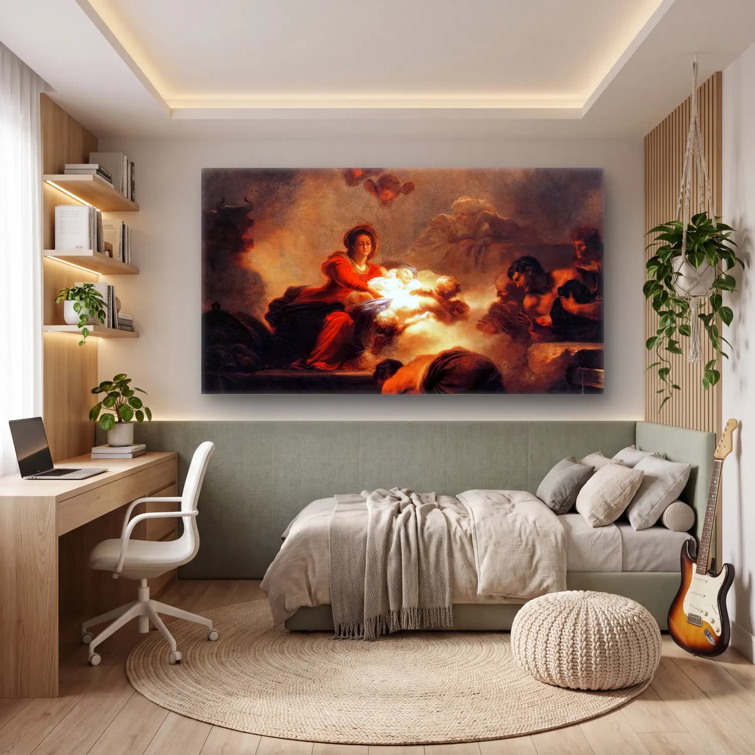 Jean-Honoré Fragonard – Adoration of the Shepherds cam tablo — genç odasında