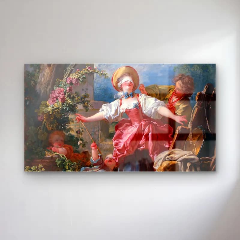 Jean-Honoré Fragonard – Blind Mans Bluff cam tablo — Jean-Honoré Fragonard – Blind Mans Bluff — yağlı boya elbiseli kadın