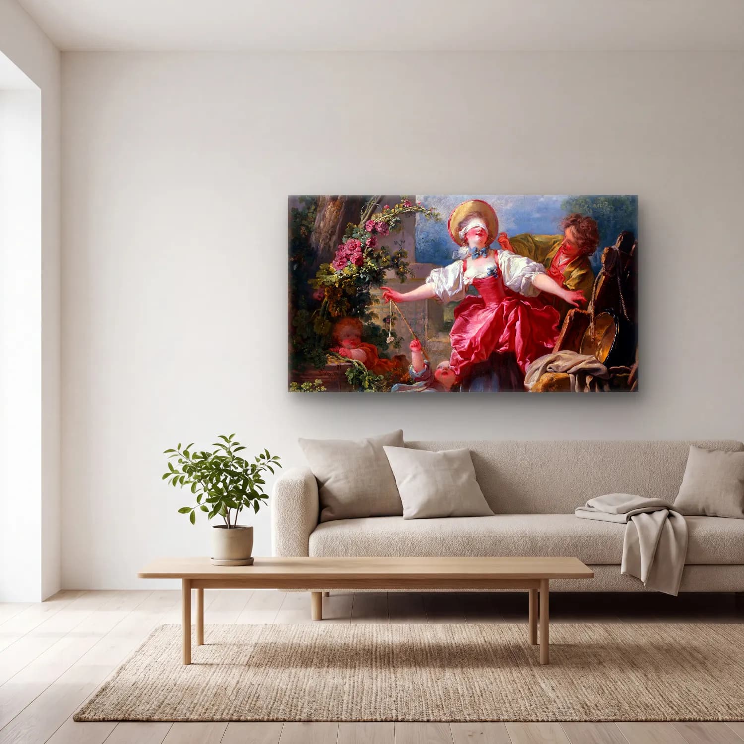 Jean-Honoré Fragonard – Blind Mans Bluff cam tablo — açık renk salonda