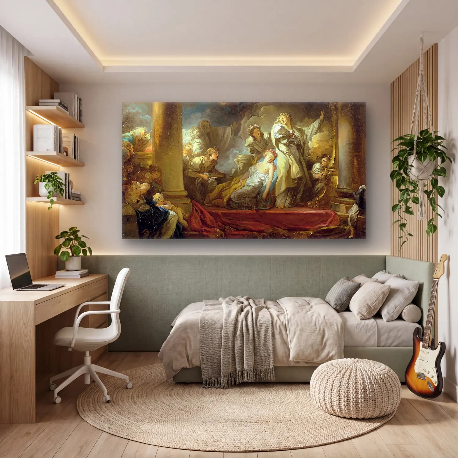 Jean-Honoré Fragonard – El sacrificio de Caliroe cam tablo — genç odasında