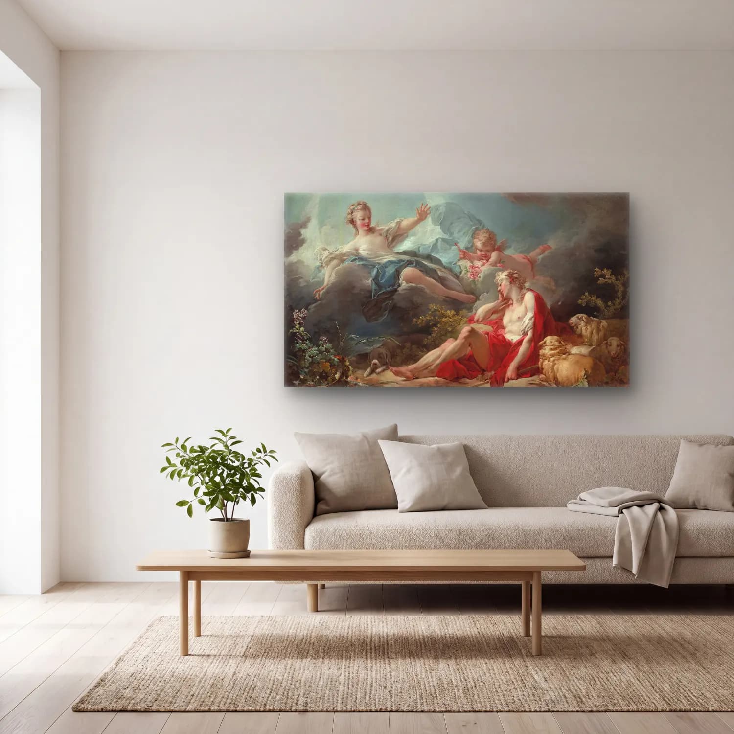 Jean-Honoré Fragonard – Jean Honoré Fragonard Diana and Endymion cam tablo — açık renk salonda