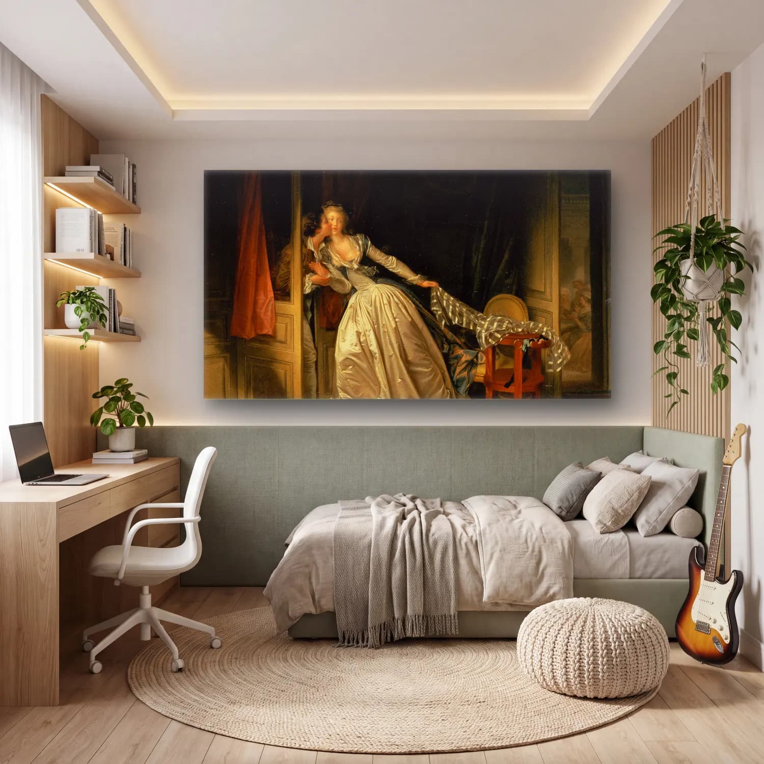 Jean-Honoré Fragonard – Jean-Honoré Fragonard The Stolen Kiss cam tablo — genç odasında