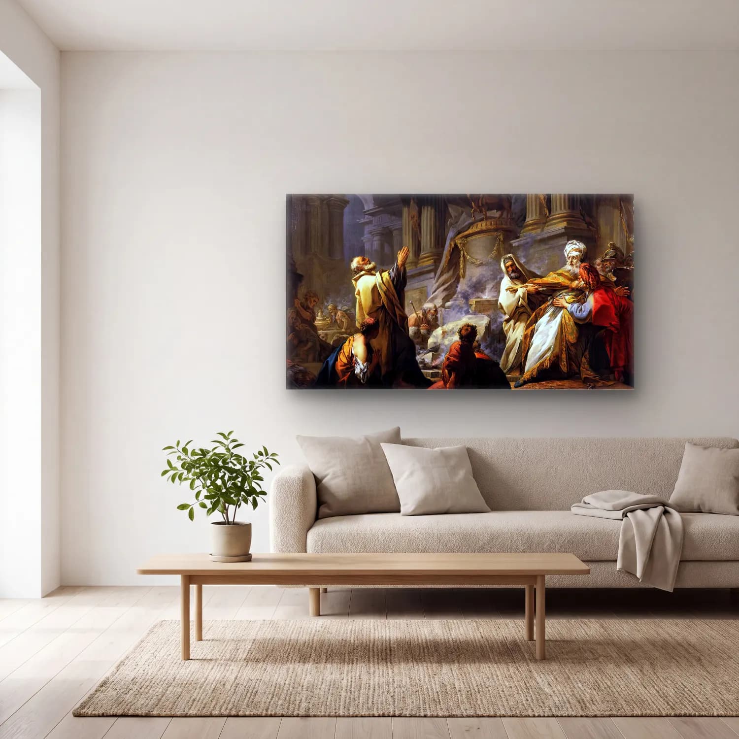 Jean-Honoré Fragonard – Jeroboam Offering Sacrifice for the Idol cam tablo — açık renk salonda