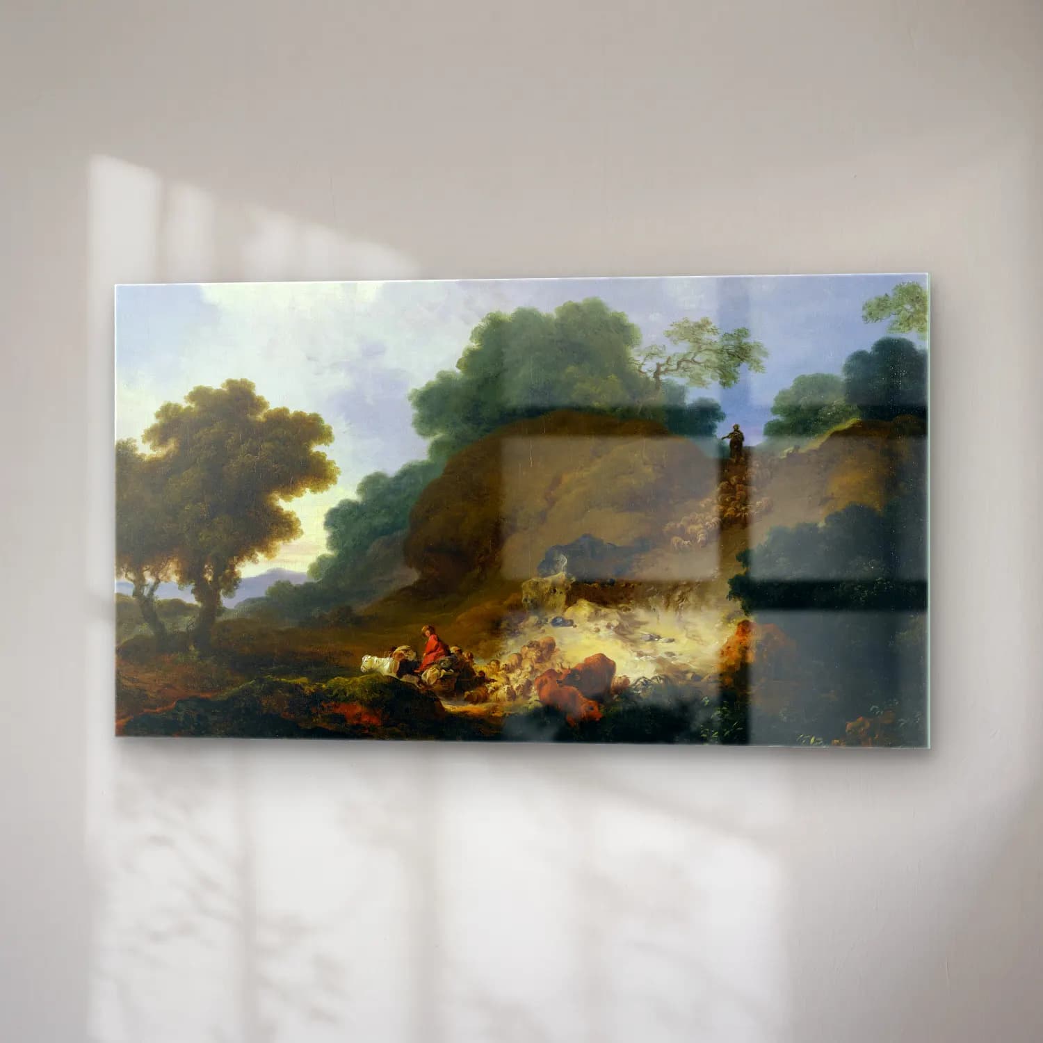Jean-Honoré Fragonard – Landscape with Shepherds and Flock of Sheep cam tablo — sağ açıdan görünüm