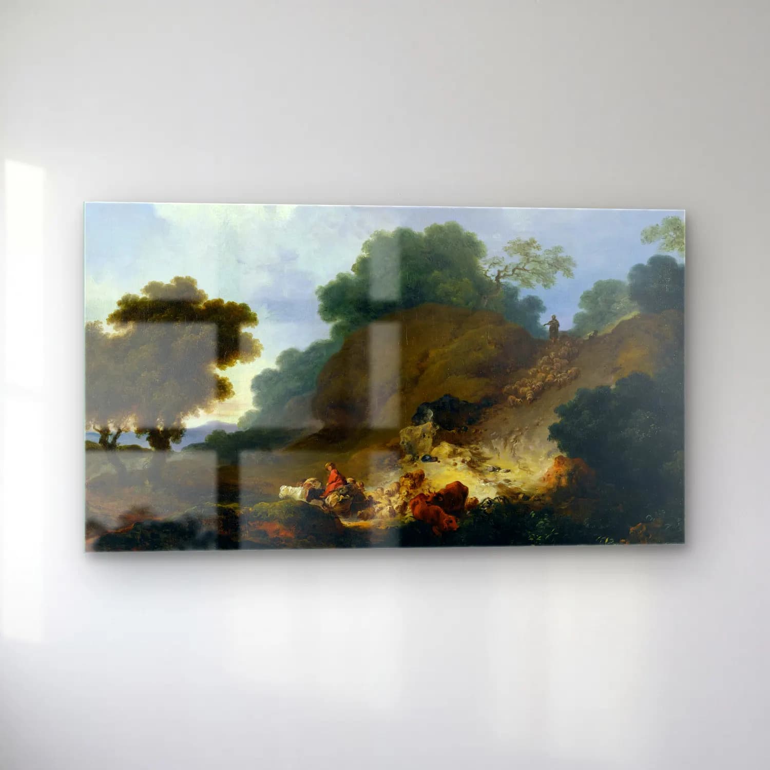 Jean-Honoré Fragonard – Landscape with Shepherds and Flock of Sheep cam tablo — sol açıdan görünüm