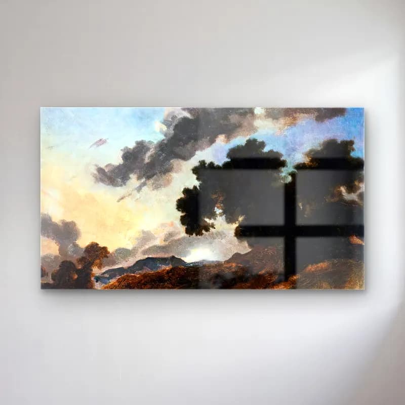 Jean-Honoré Fragonard – Mountain Landscape at Sunset cam tablo — Jean-Honoré Fragonard – Mountain Landscape at Sunset — yağlı boya dağ manzarası
