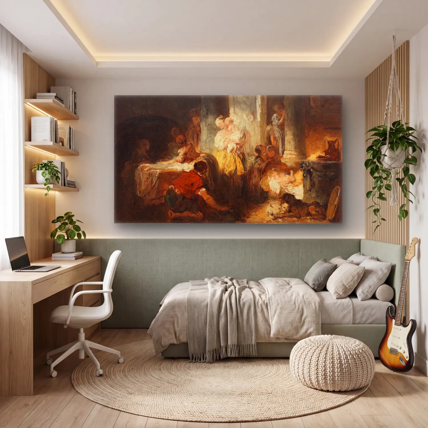 Jean-Honoré Fragonard – Roman Interior cam tablo — genç odasında
