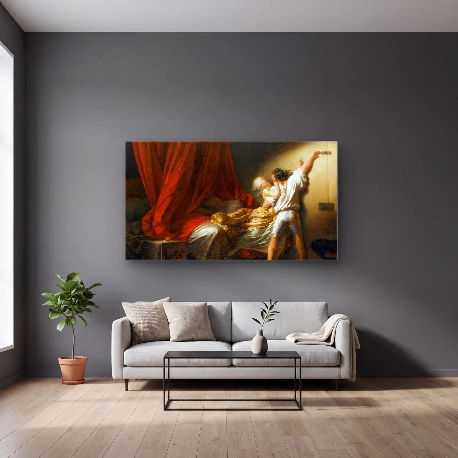 Jean-Honoré Fragonard – The Bolt cam tablo — gri duvarlı salonda