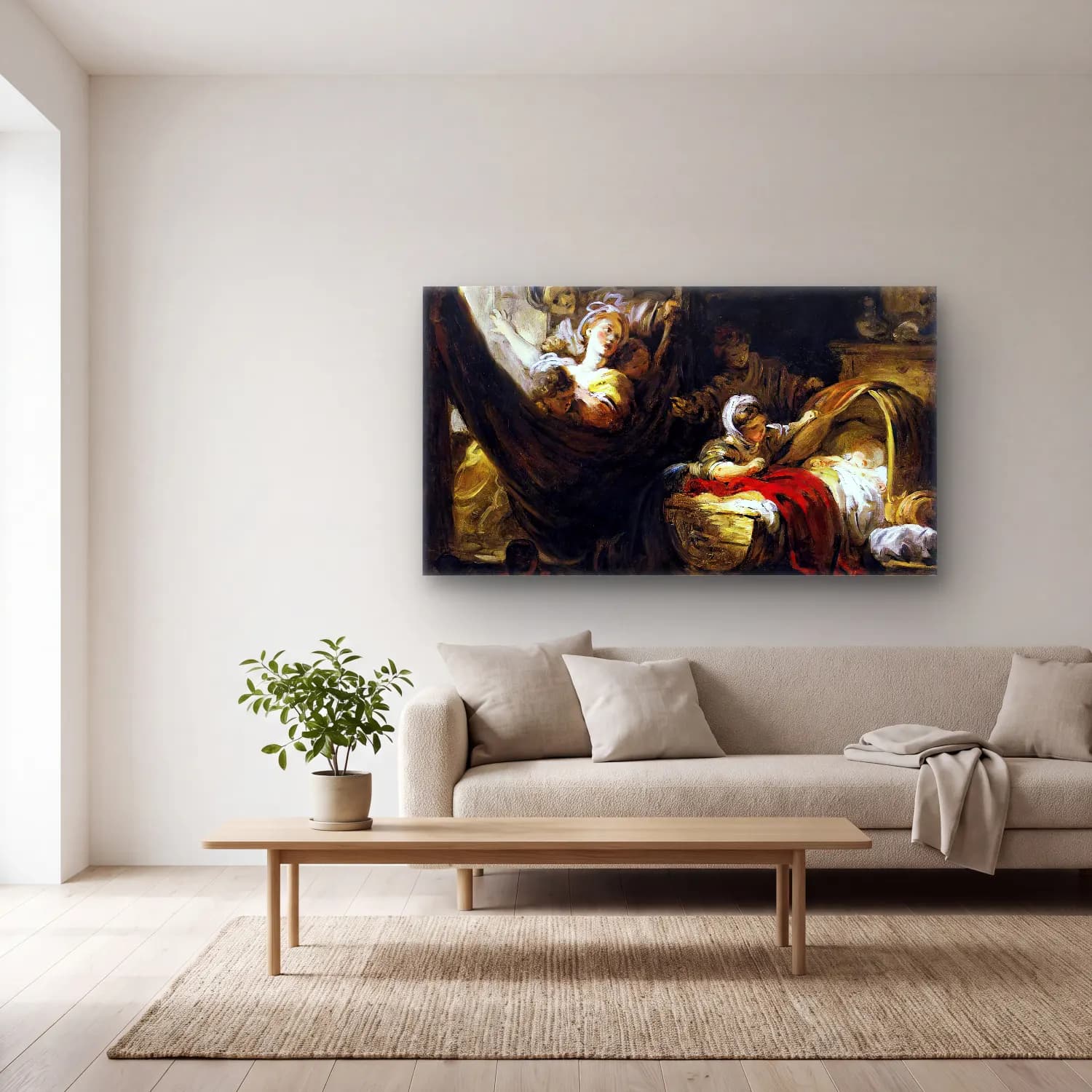 Jean-Honoré Fragonard – The Cradle cam tablo — açık renk salonda