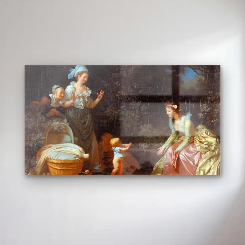 Jean-Honoré Fragonard – The First Steps cam tablo — Jean-Honoré Fragonard – The First Steps — yağlı boya anne ve çocuk
