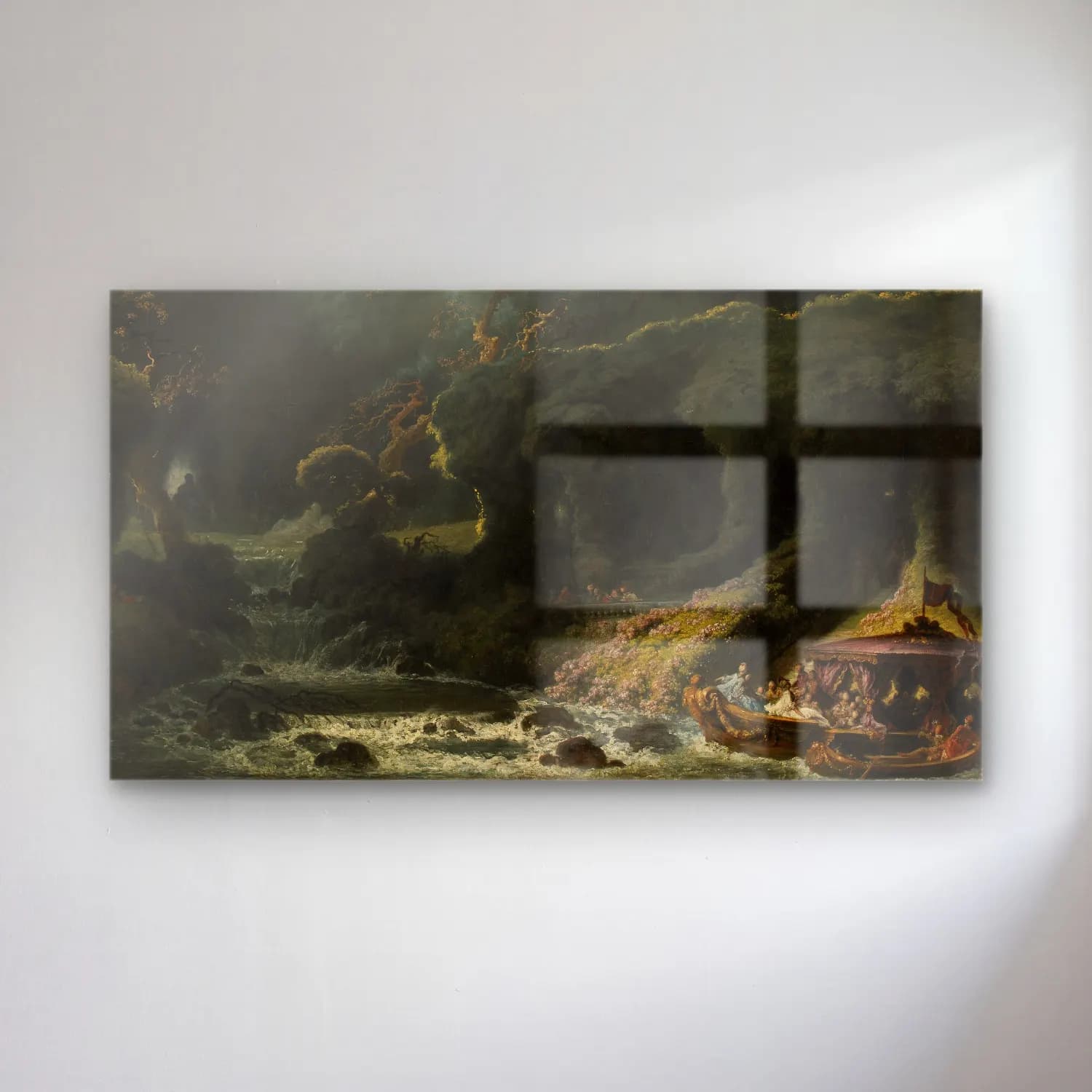 Jean-Honoré Fragonard – The Isle of Love cam tablo — Jean-Honoré Fragonard – The Isle of Love — yağlı boya kırda nehir