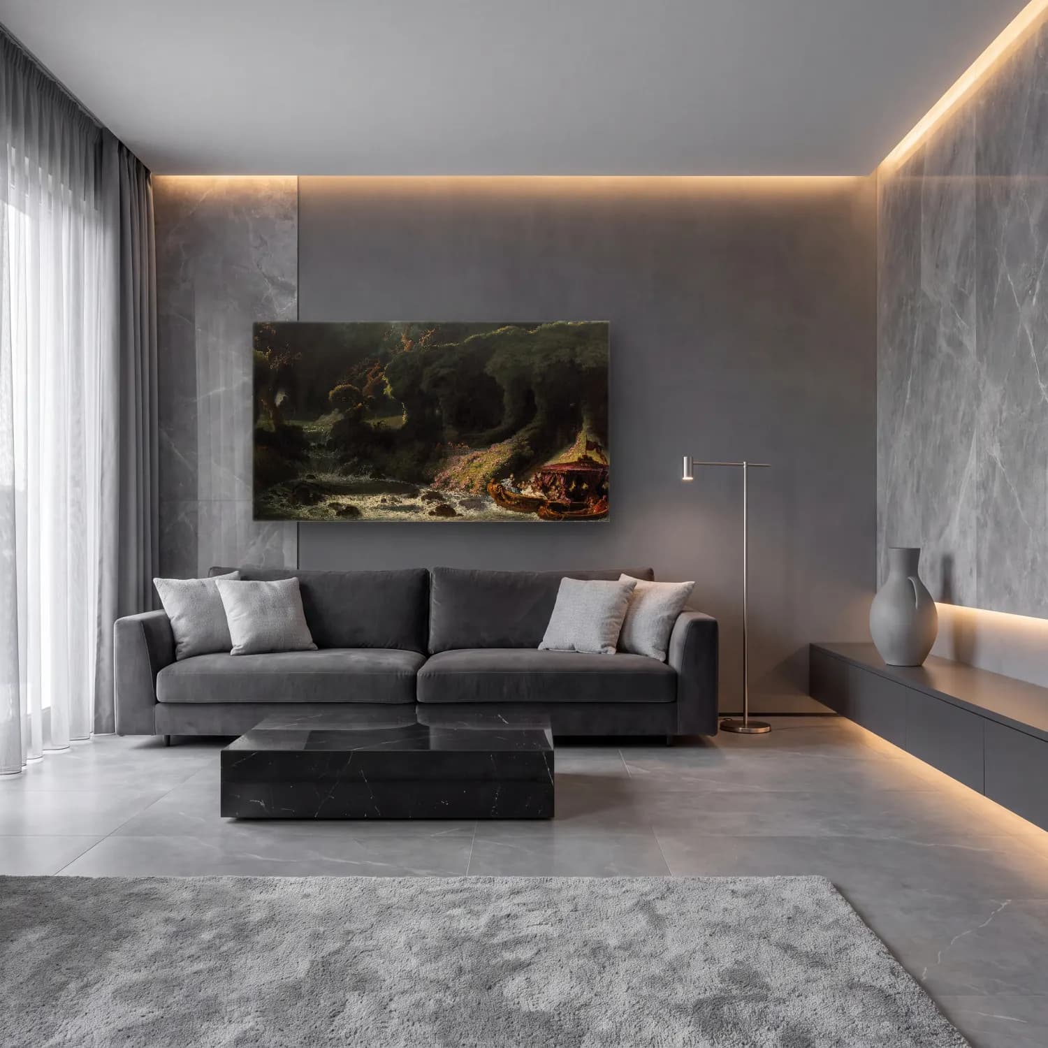 Jean-Honoré Fragonard – The Isle of Love cam tablo — lüks salon duvarında