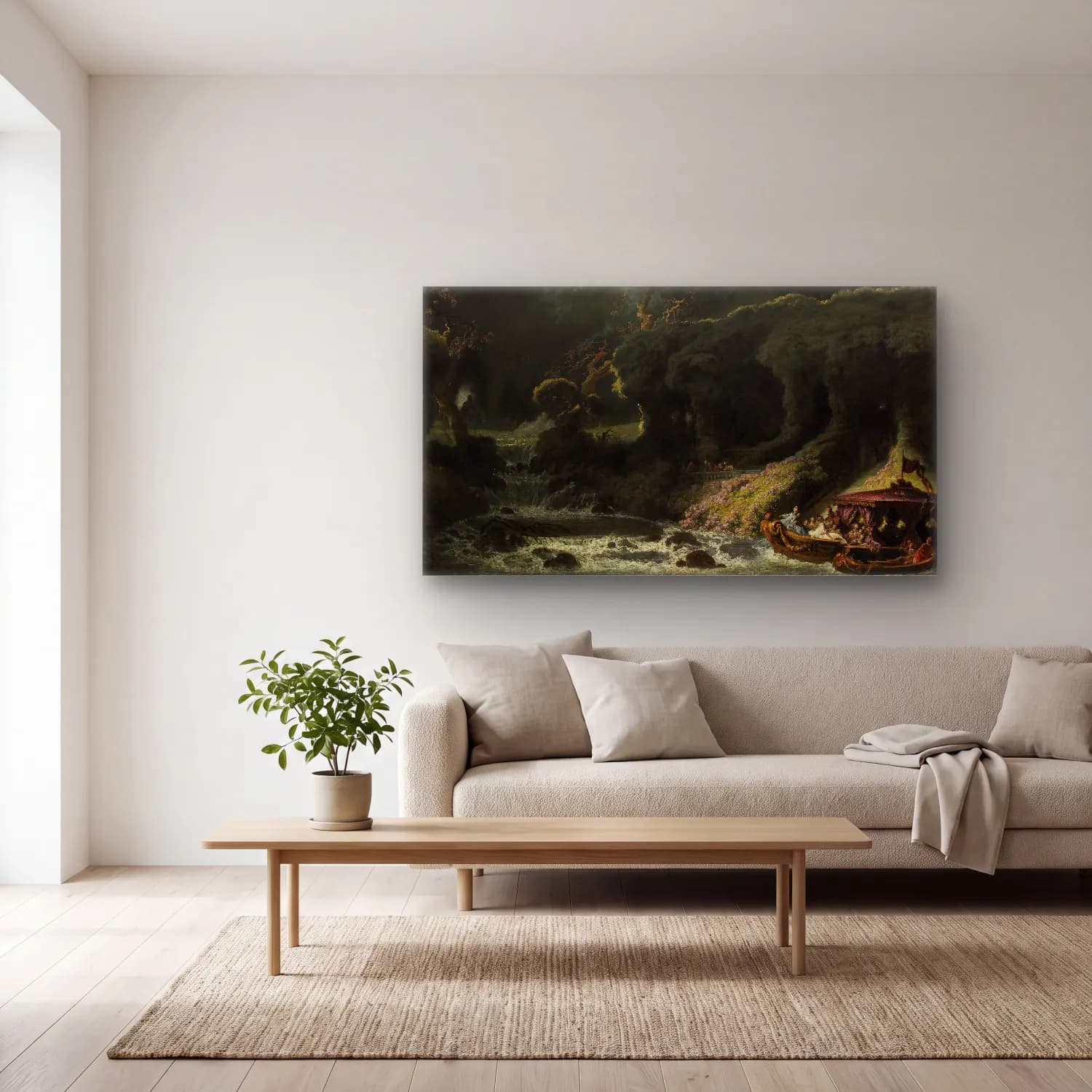 Jean-Honoré Fragonard – The Isle of Love cam tablo — açık renk salonda