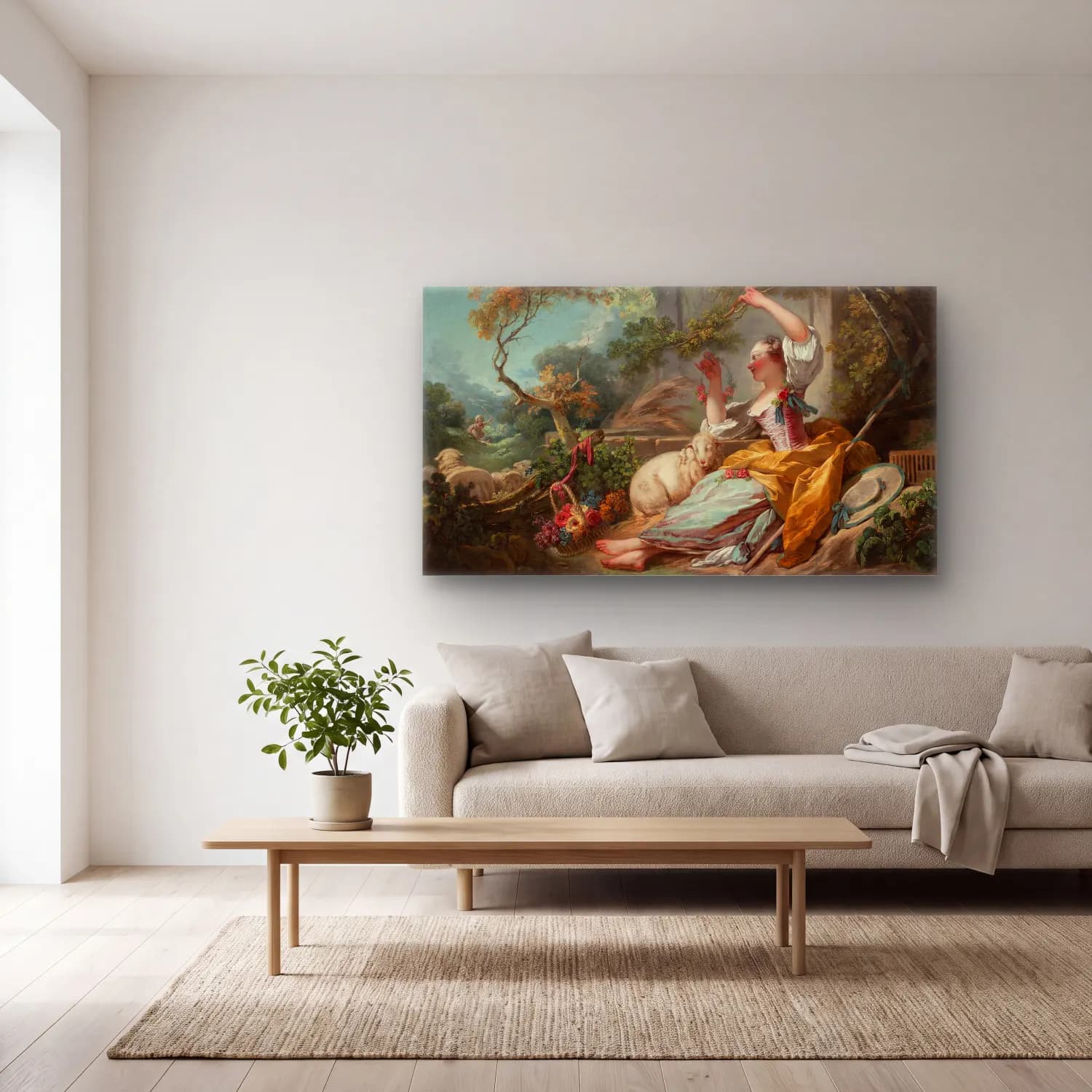 Jean-Honoré Fragonard – The Shepherdess cam tablo — açık renk salonda