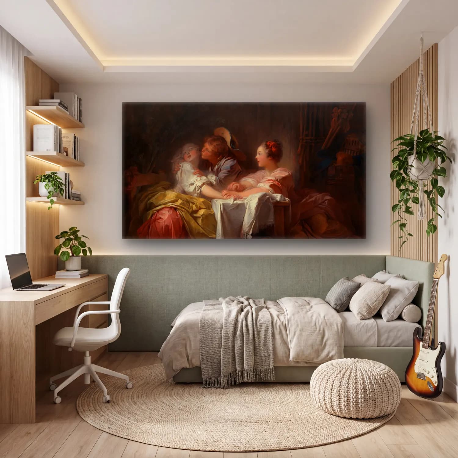 Jean-Honoré Fragonard – The Stolen Kiss cam tablo — genç odasında