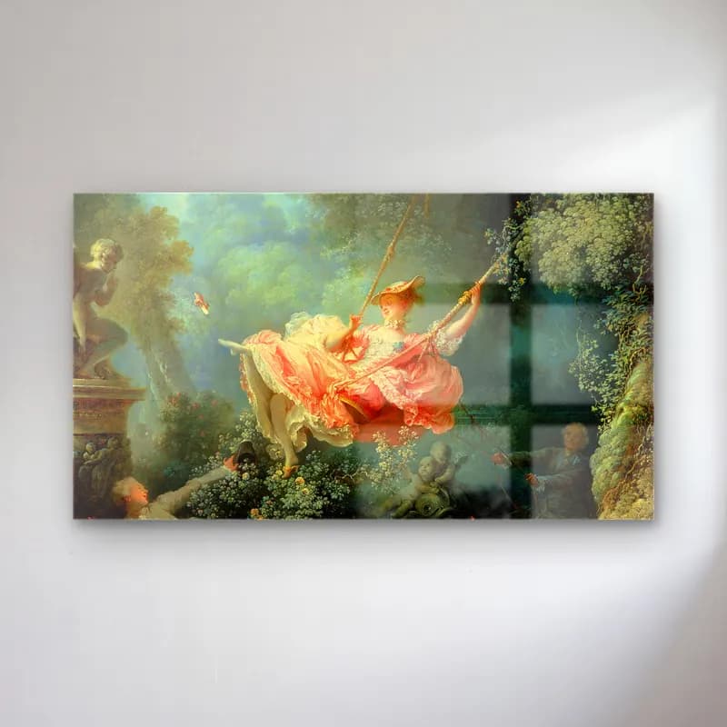 Jean-Honoré Fragonard – The Swing ii cam tablo — Jean-Honoré Fragonard – The Swing ii — pastel elbiseli kadın