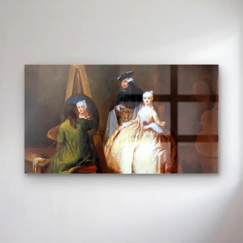 Pietro Longhi – Painter in his Studio cam tablo — Pietro Longhi – Painter in his Studio — yağlı boya kadın portresi