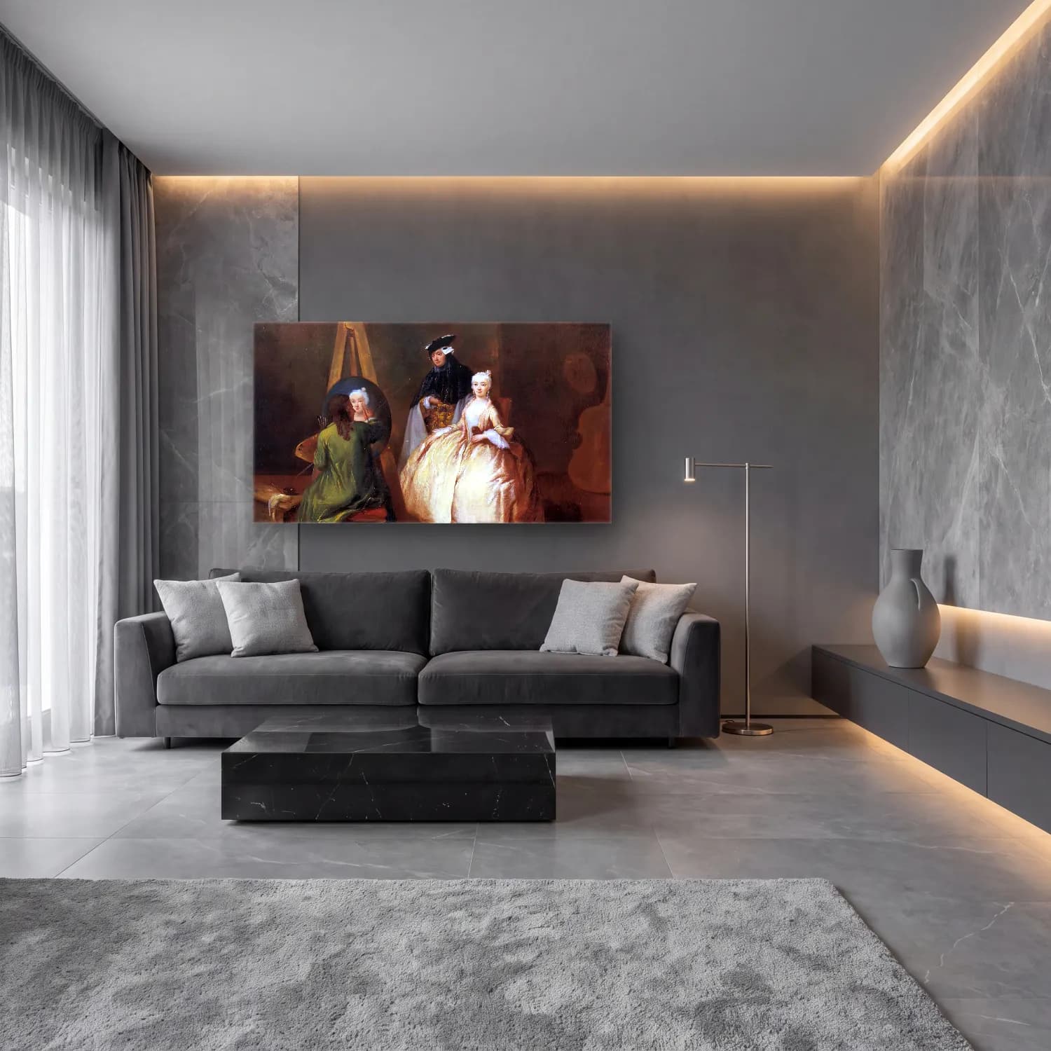 Pietro Longhi – Painter in his Studio cam tablo — lüks salon duvarında
