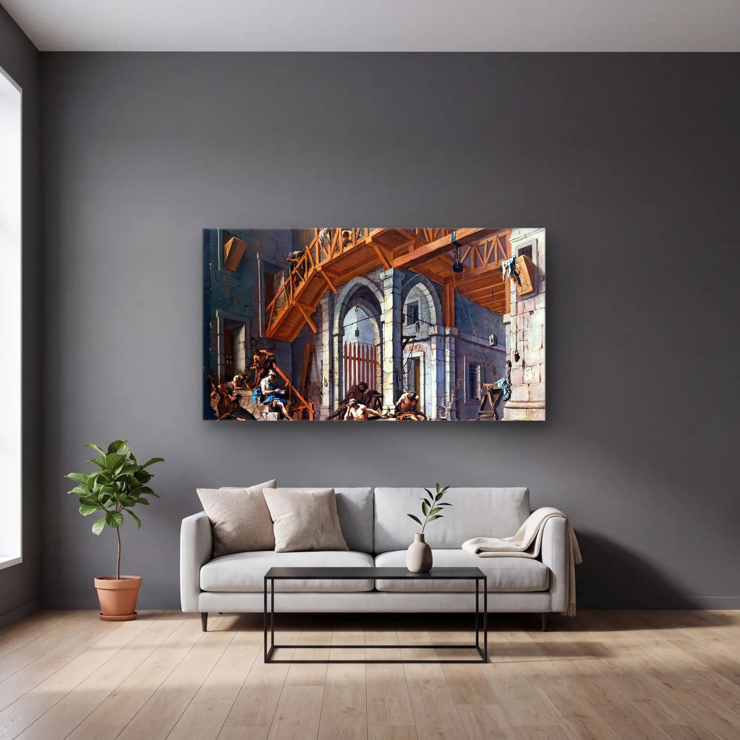 Alessandro Magnasco – Joseph Interprets the Dreams of the Pharaoh s Servants… cam tablo — gri duvarlı salonda