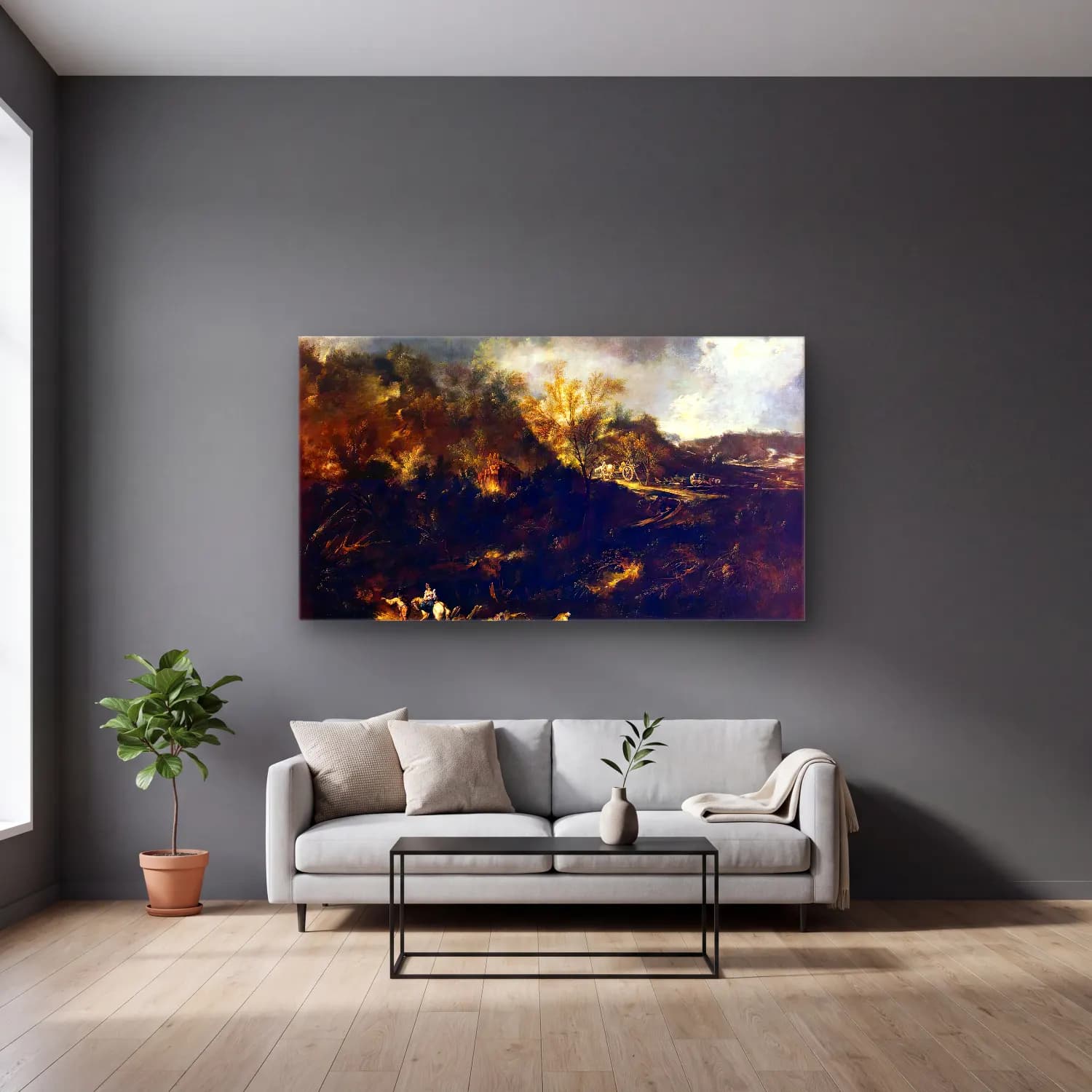 Alessandro Magnasco – Mountainous Landscape cam tablo — gri duvarlı salonda