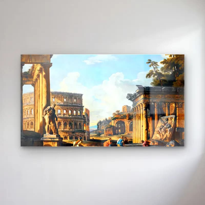Giovanni Paolo Pannini – Capriccio of Classical Ruins cam tablo — Giovanni Paolo Pannini – Capriccio of Classical Ruins — yağlı boya antik kalıntılar