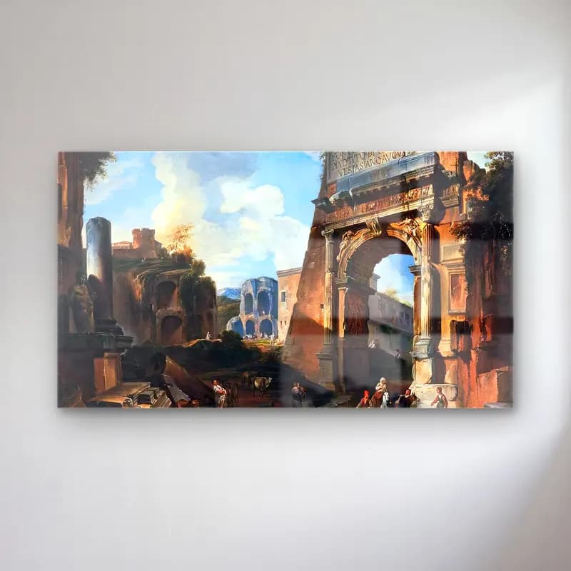 Giovanni Paolo Pannini – Ideal Landscape with the Titus Arch cam tablo — Giovanni Paolo Pannini – Ideal Landscape with the Titus Arch — yağlı boya antik kalıntılar