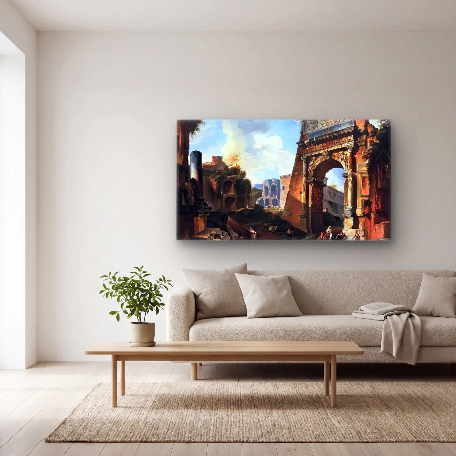 Giovanni Paolo Pannini – Ideal Landscape with the Titus Arch cam tablo — açık renk salonda