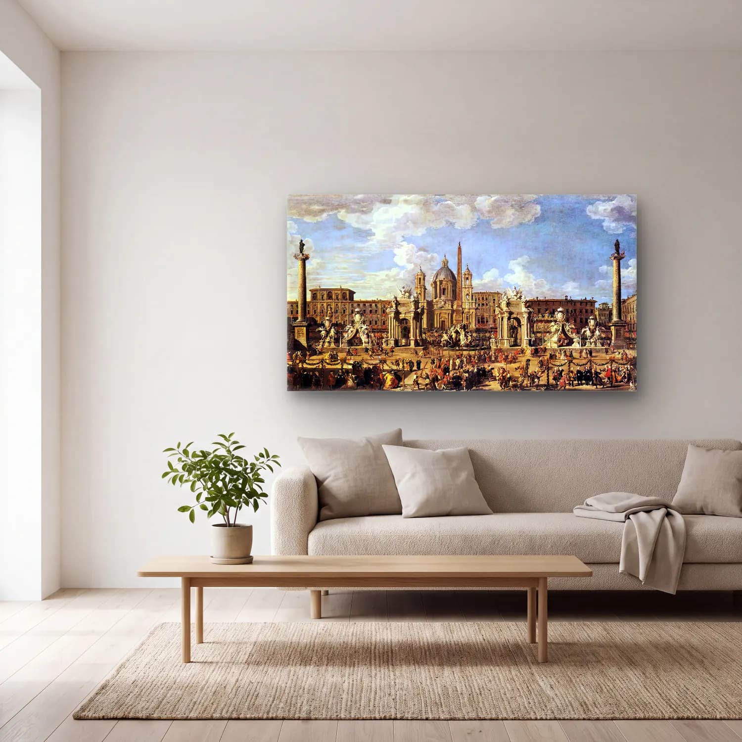 Giovanni Paolo Pannini – Piazza Navona in Rome cam tablo — açık renk salonda