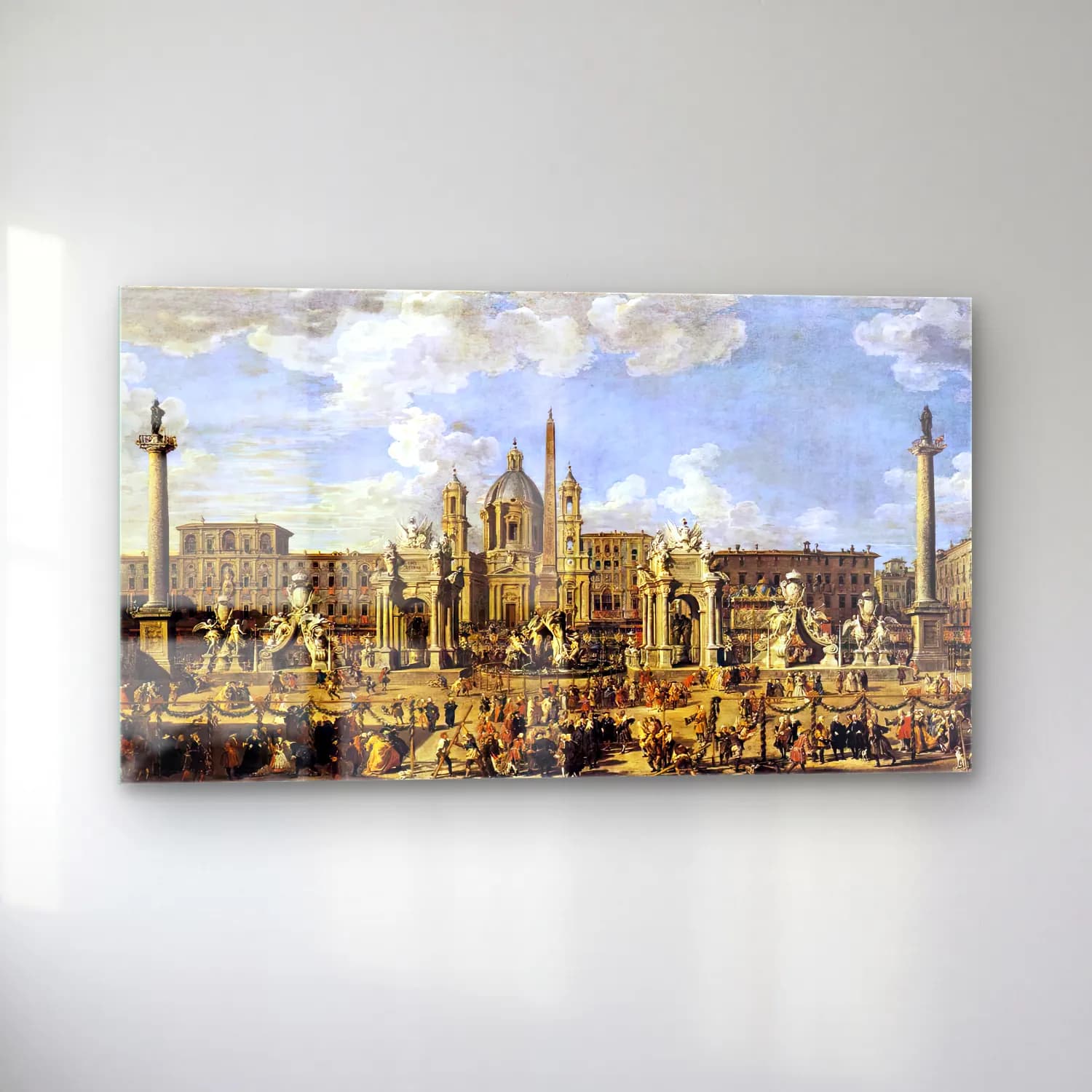 Giovanni Paolo Pannini – Piazza Navona in Rome cam tablo — sol açıdan görünüm