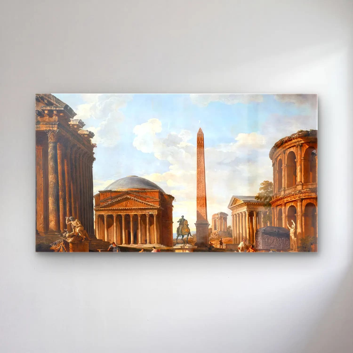 Giovanni Paolo Pannini – Roman Capriccio The Pantheon and Other Monuments cam tablo — Giovanni Paolo Pannini – Roman Capriccio The Pantheon and Other Monuments — yağlı boya roma