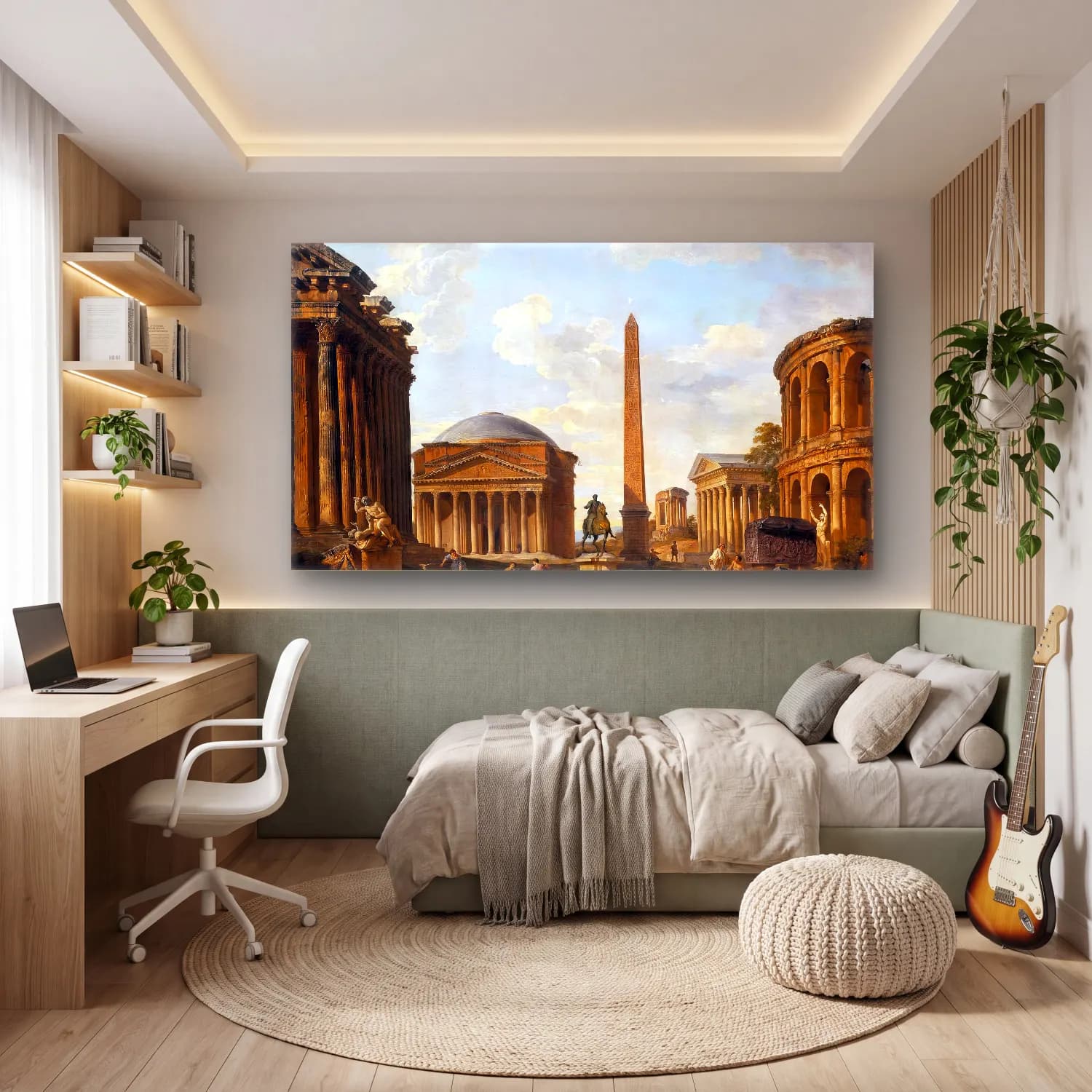 Giovanni Paolo Pannini – Roman Capriccio The Pantheon and Other Monuments cam tablo — genç odasında