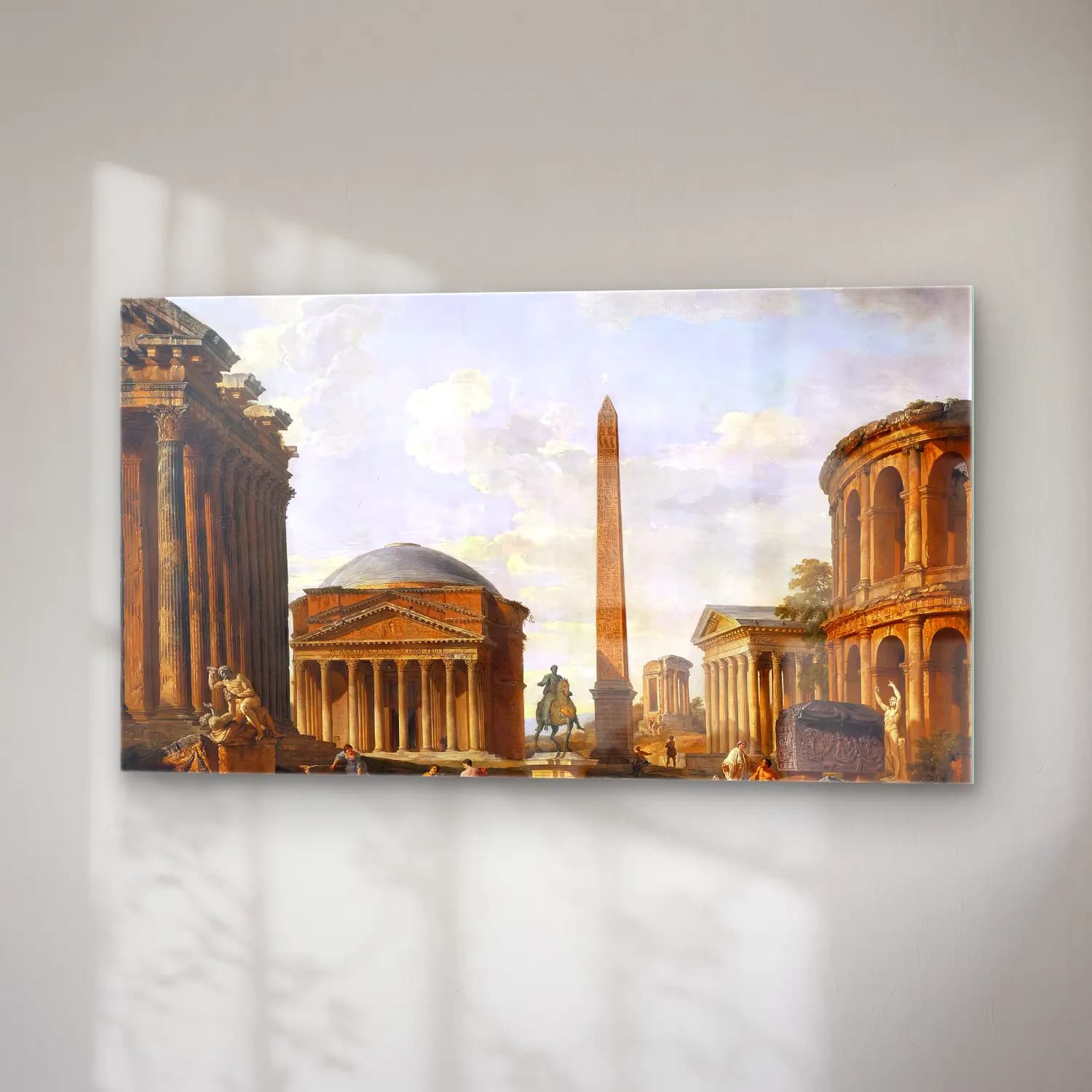 Giovanni Paolo Pannini – Roman Capriccio The Pantheon and Other Monuments cam tablo — sağ açıdan görünüm