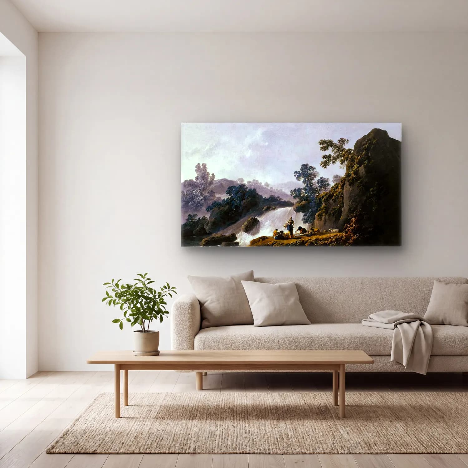 Jean-Baptiste Pillement – Landscape with Washerwomen cam tablo — açık renk salonda