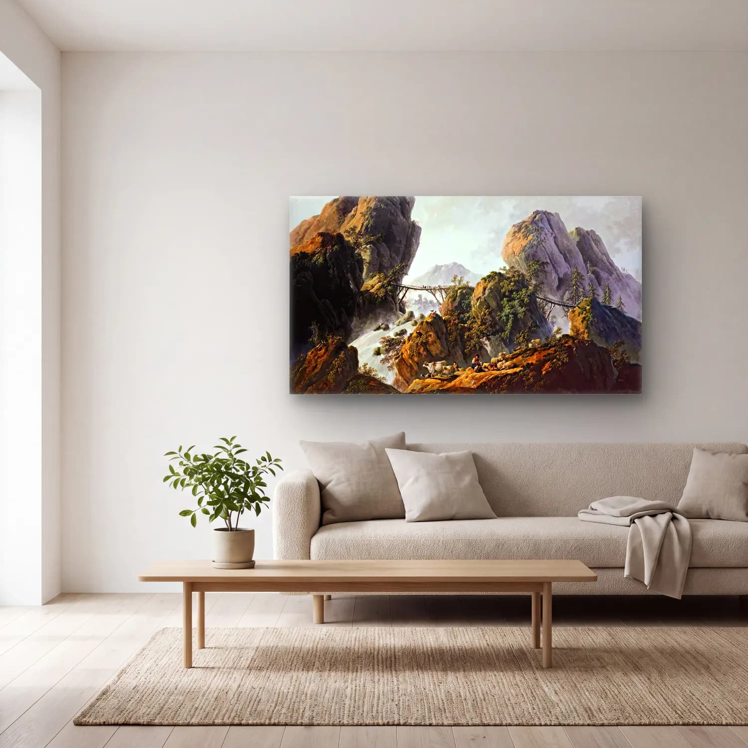 Jean-Baptiste Pillement – Mountainous Landscape cam tablo — açık renk salonda