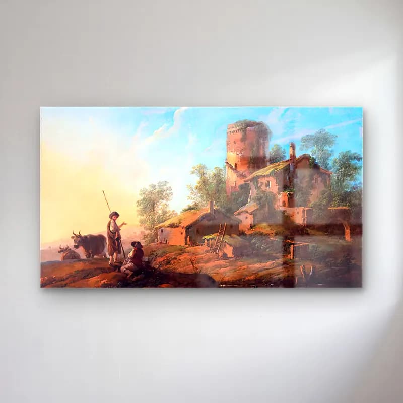Jean-Baptiste Pillement – Pastoral Landscape with Shepherds cam tablo — Jean-Baptiste Pillement – Pastoral Landscape with Shepherds — vintage antik kalıntılar