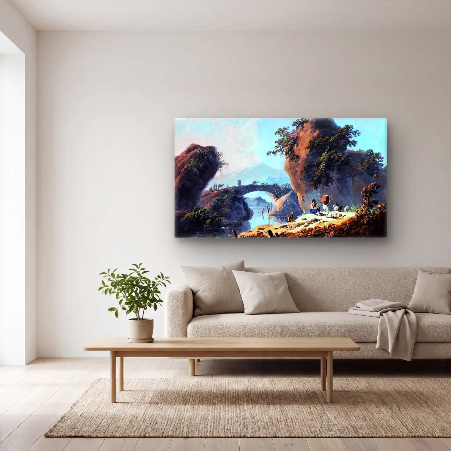 Jean-Baptiste Pillement – River Landscape cam tablo — açık renk salonda