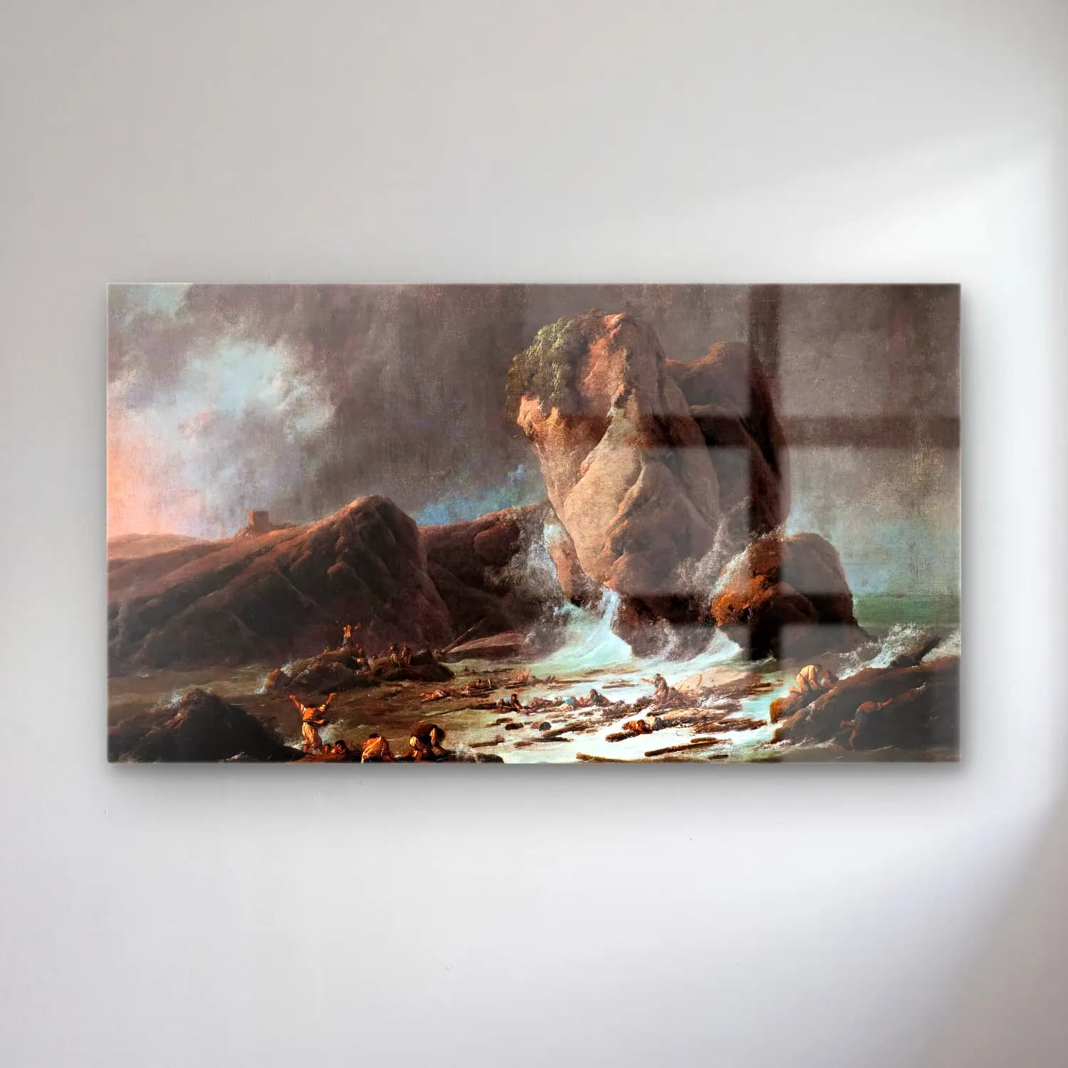 Jean-Baptiste Pillement – Shipwrecked Sailors Coming Ashore cam tablo — Jean-Baptiste Pillement – Shipwrecked Sailors Coming Ashore — yağlı boya fırtınalı denizde gemi